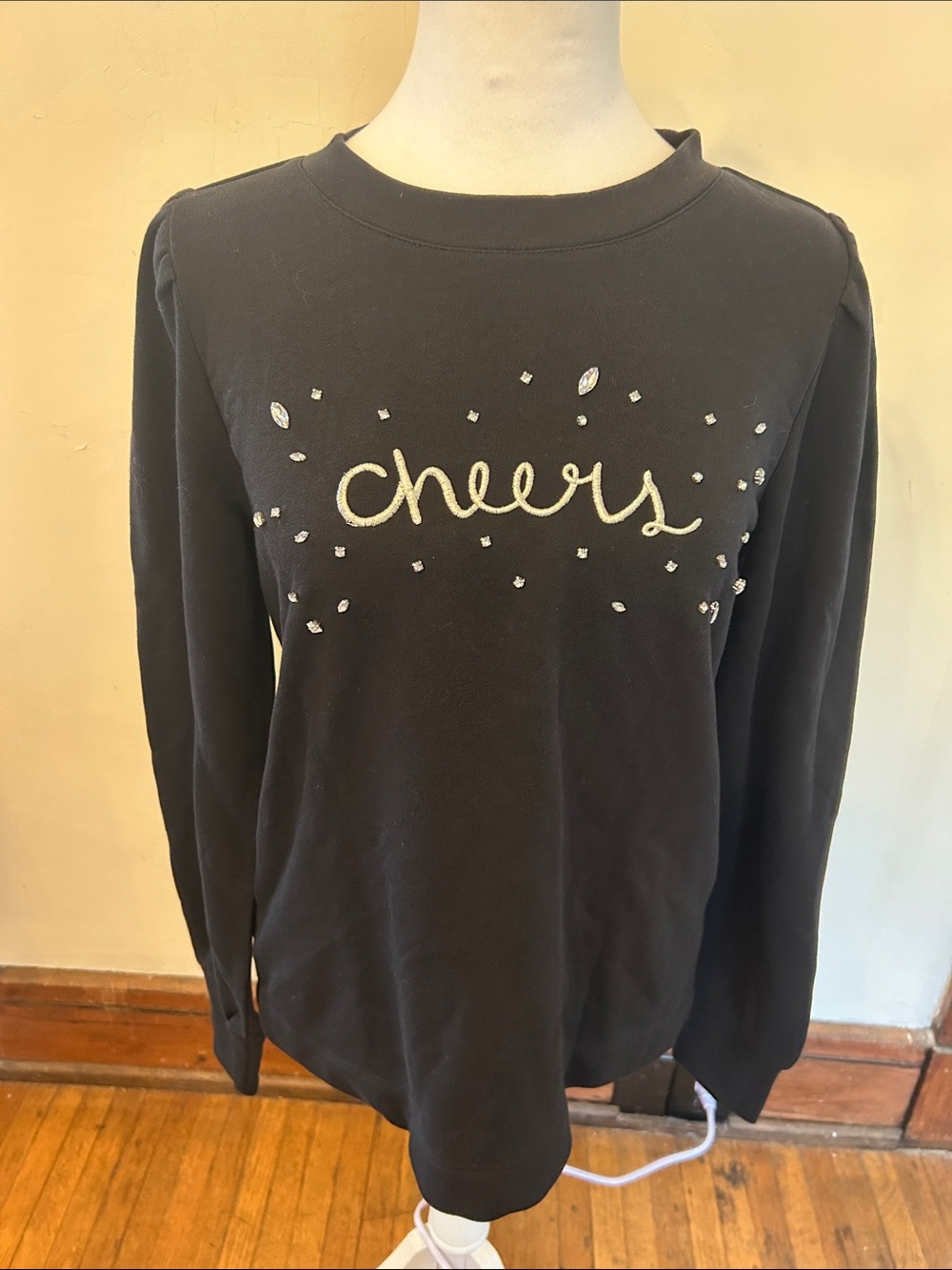 Loft Black "Cheers" Embellished Sweatshirt Size S EUC